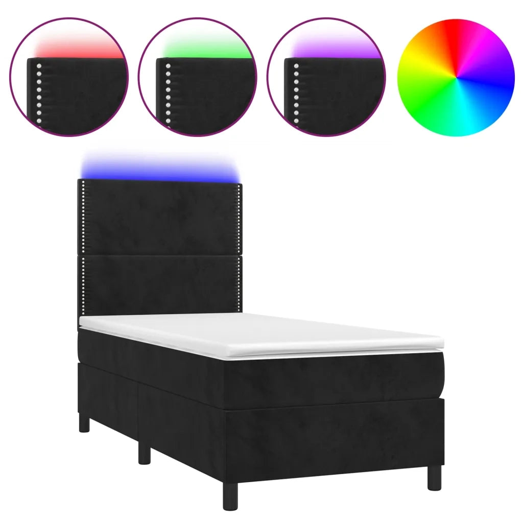 Letto a Molle con Materasso e LED Nero 90x200 cm in Velluto 3136043