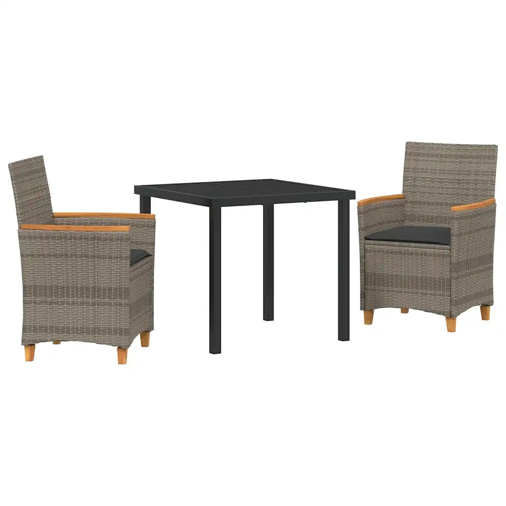 Set da Pranzo per Giardino 3 pcs Grigio polyrattan