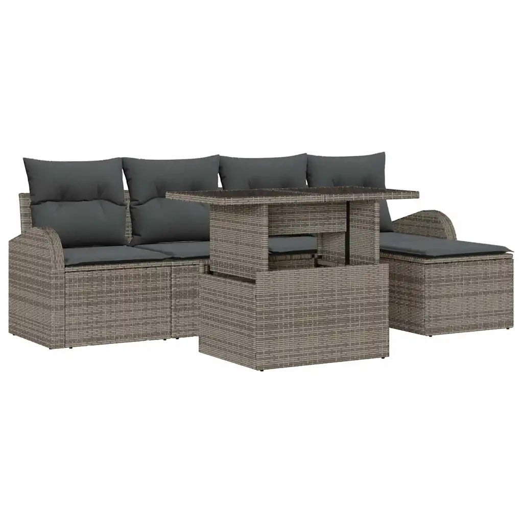 Set Divano da Giardino con cuscino 6 pcs Grigio Poly Rattan 3357362