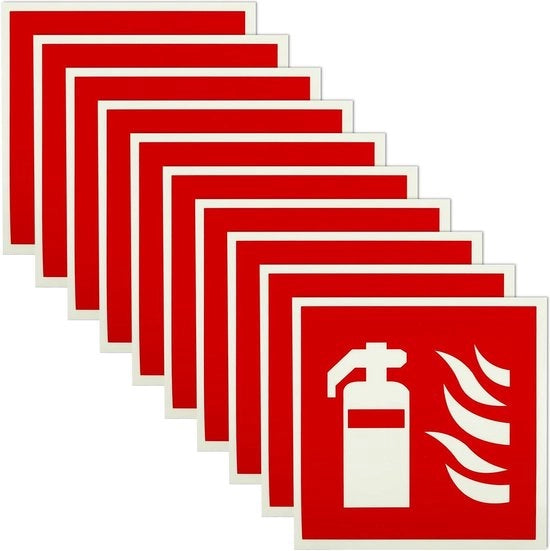 Sticker di Estintore Autoilluminante in PVC - 150x150 mm - 10 pezzi.
