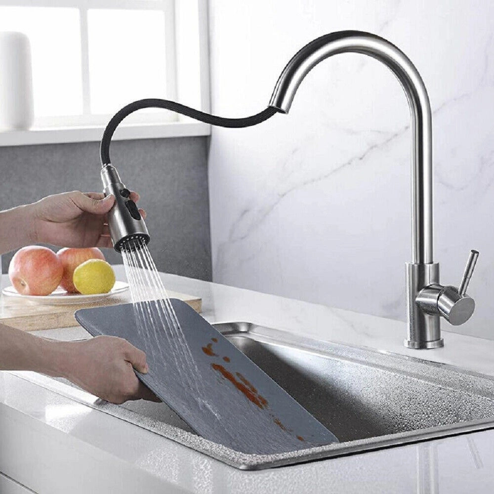 Trade Shop - Miscelatore Cucina Rubinetto Con Doccetta Estraibile Monocomando Satinato 79572 -