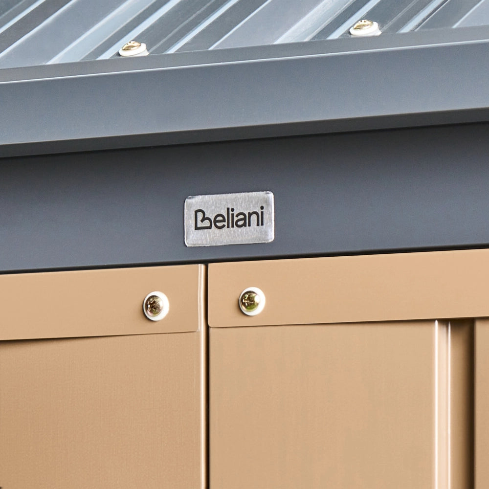 Capanno da giardino walk-in 300 x 235 cm in acciaio con chiusura a bullone resistente ai raggi UV impermeabile marrone