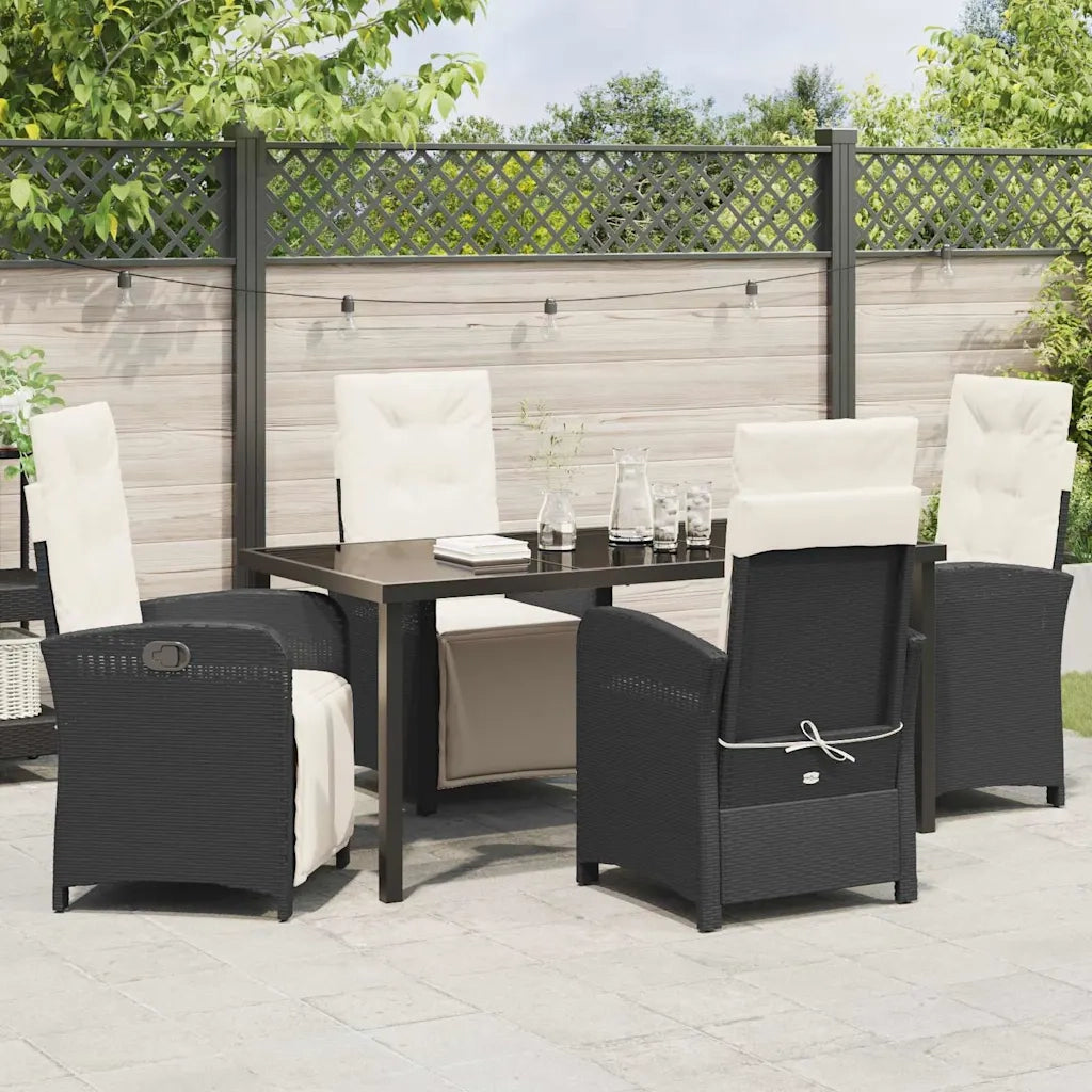 Set da Pranzo per Giardino con cuscino 5 pcs Nero polyrattan