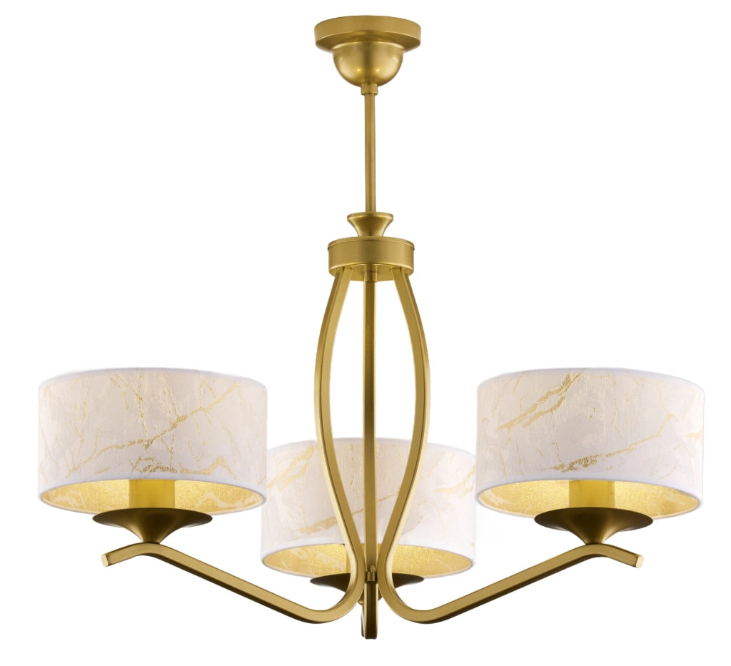 Lampada sospensione oro, 3 paralumi bianchi E27 Jupiter