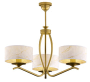 Lampada sospensione oro, 3 paralumi bianchi E27 Jupiter
