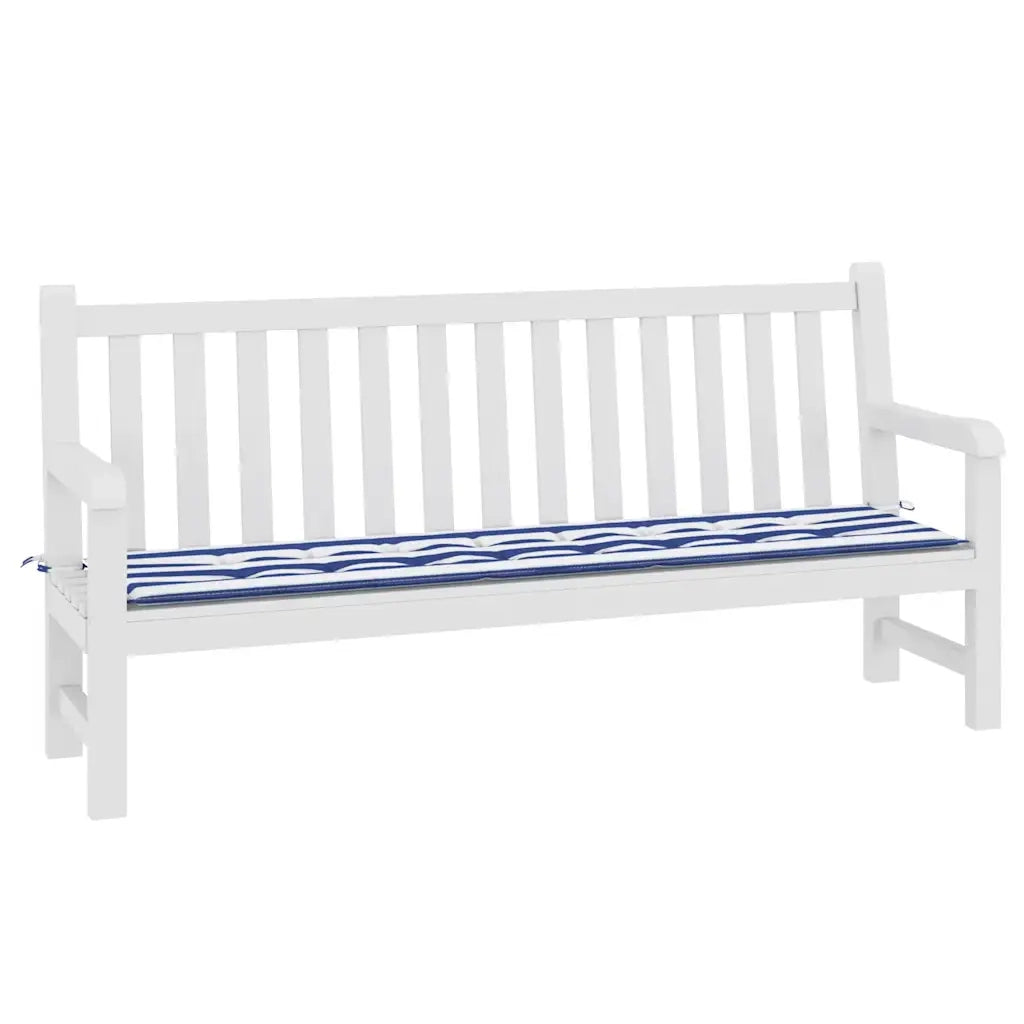Cuscino Panca Giardino-Cuscini per panchina da esterno Righe Bianche e Blu 200x50x4 cm Tessuto