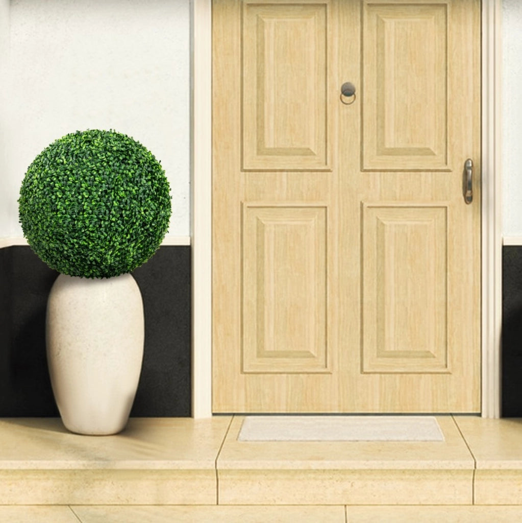Set di 2 sfere topiarie in bosso artificiale da 50cm, Sfere topiarie finte decorative per interno e esterno Verde-Piante artificiali