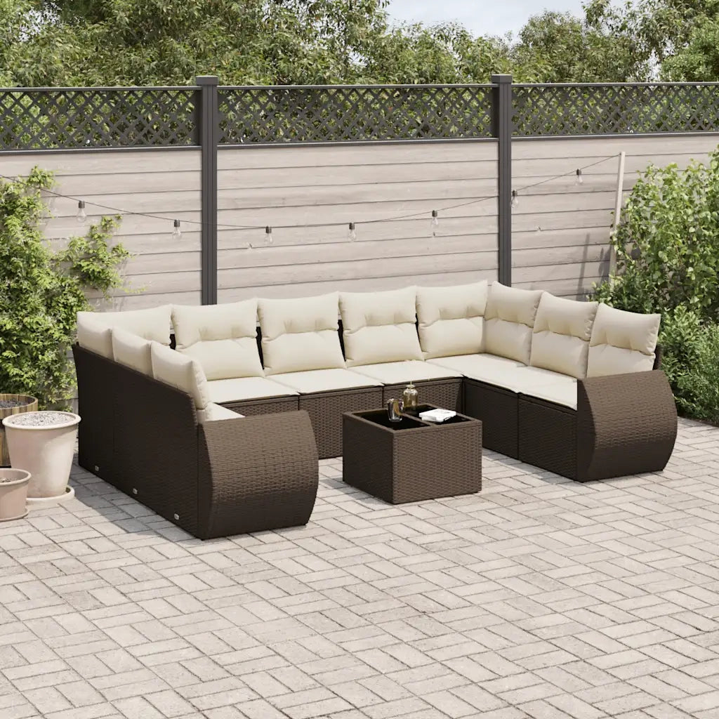 Set Divani da Giardino 10pz con Cuscini in Polyrattan Marrone 3254150