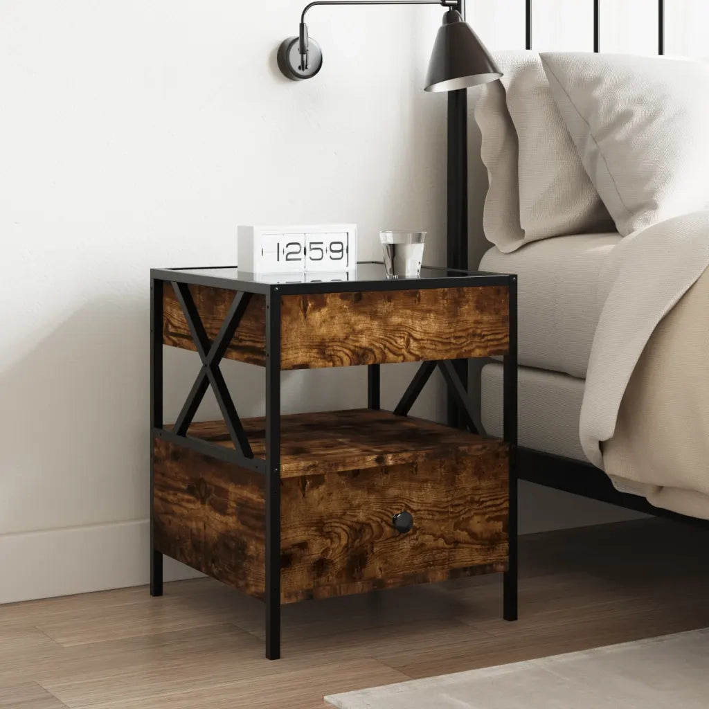 Comodino con LED Infinity Rovere Fumo 40x40x51 cm 3284103