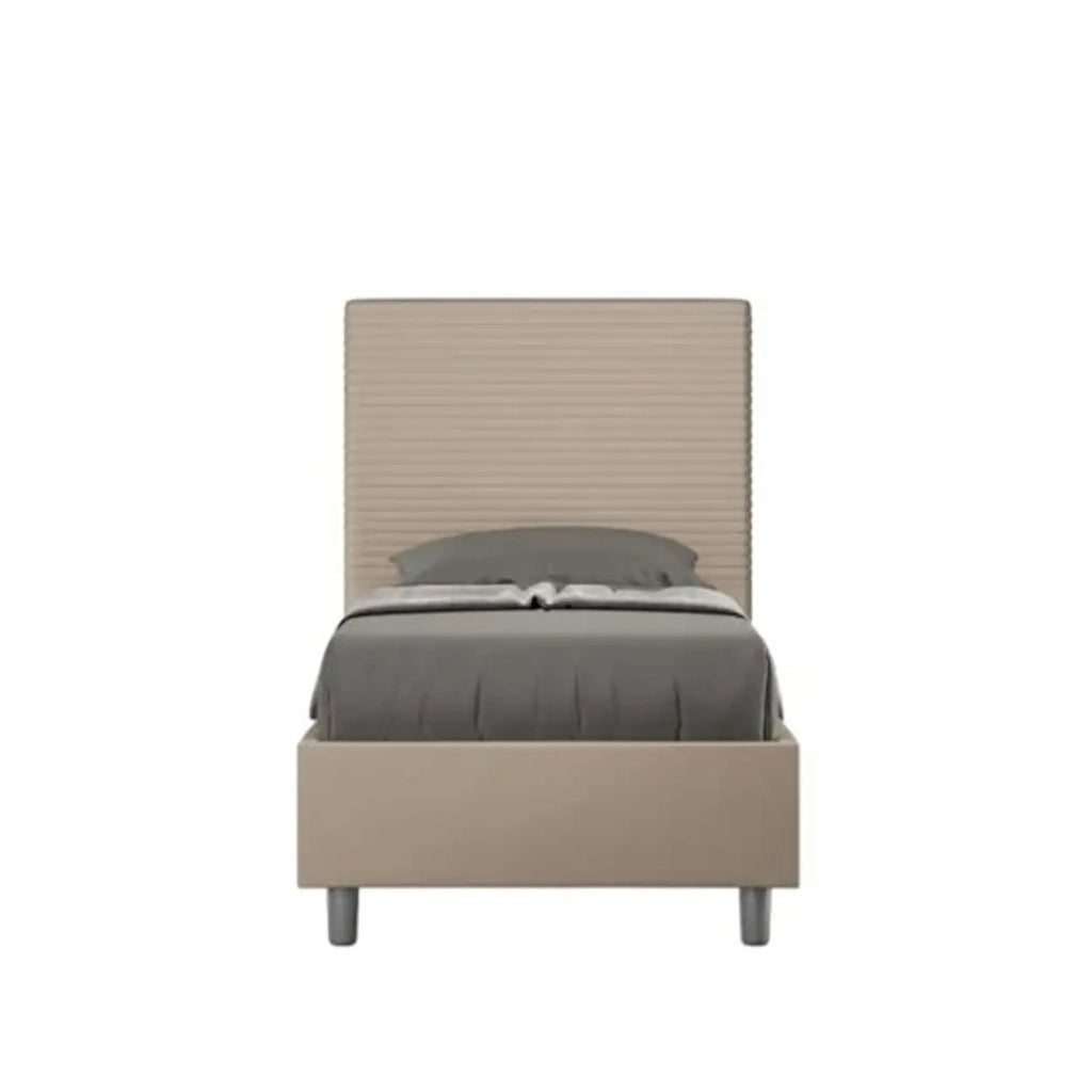 Letto singolo con rete imbottito 80x210 similpelle tortora Focus