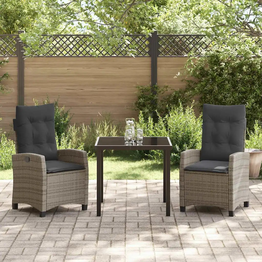 Set da Pranzo per Giardino con cuscino 3 pcs Grigio polyrattan