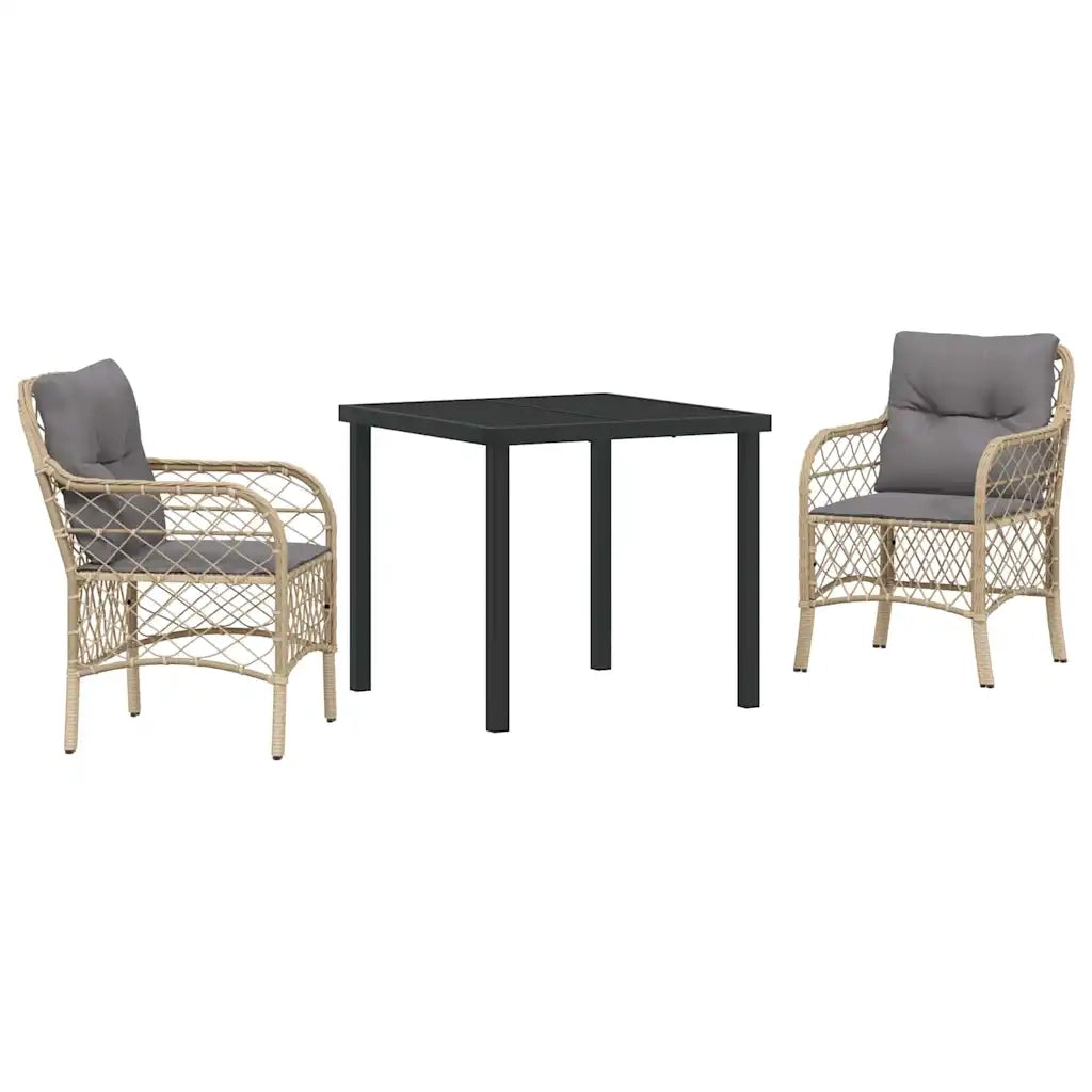 Set da Pranzo per Giardino con cuscino 3 pcs Beige polyrattan
