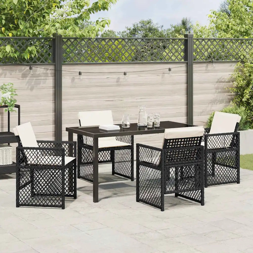 Set da Pranzo per Giardino 5 pcs Nero polyrattan