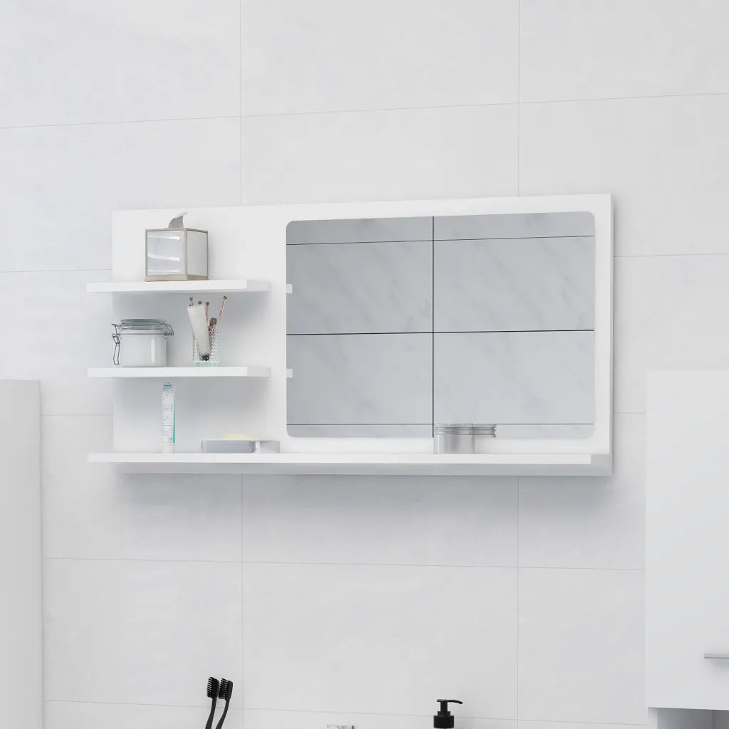 Specchio da Bagno Bianco 90x10,5x45 cm in Legno Multistrato 805015