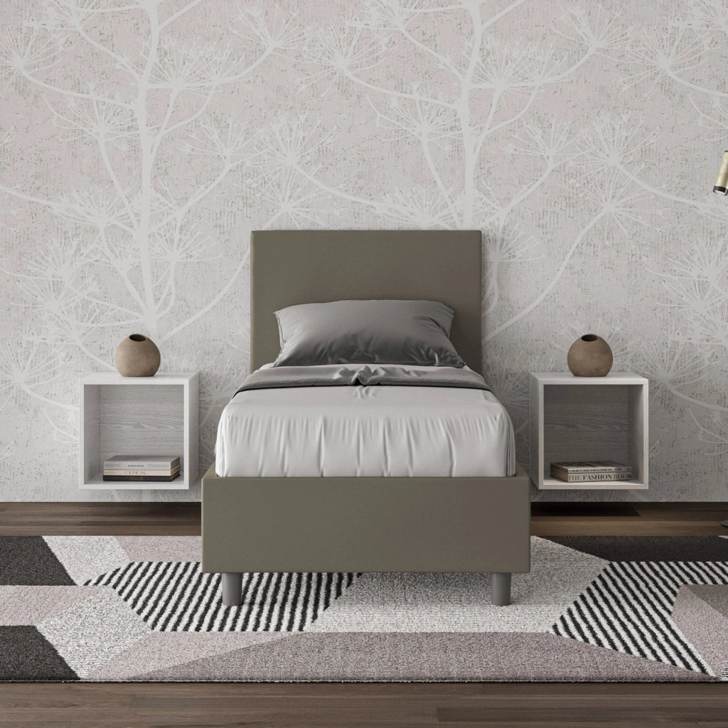 BS COM Letto singolo senza rete imbottito 80x200 similpelle cappuccino