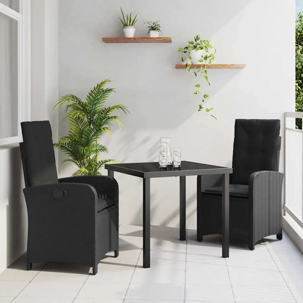 Set da Pranzo per Giardino con cuscino 3 pcs Nero polyrattan