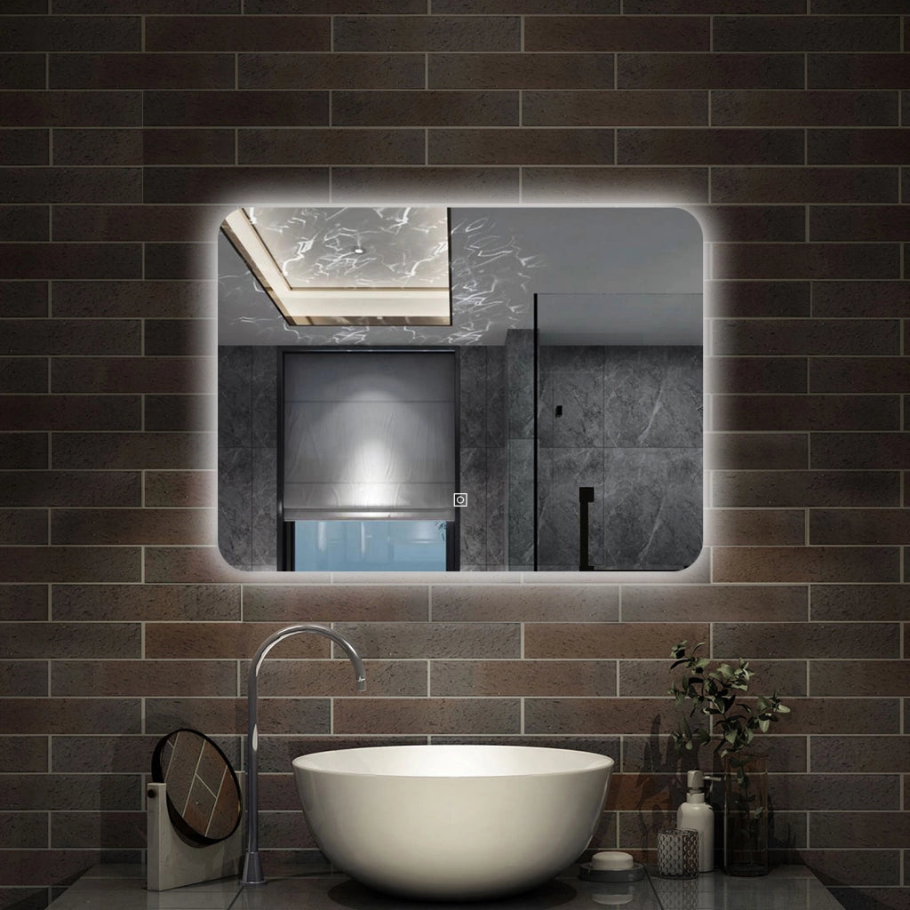 specchio 90 x 60 cm rettangolare con luce led e touch