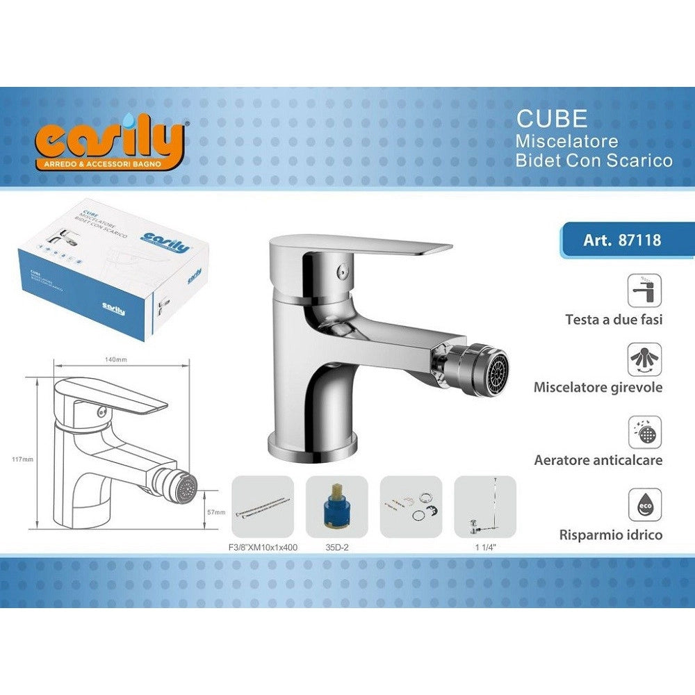 Trade Shop - Rubinetto Bidet Miscelatore Monocomando Design Moderno Cromato Classic Cube87118 -