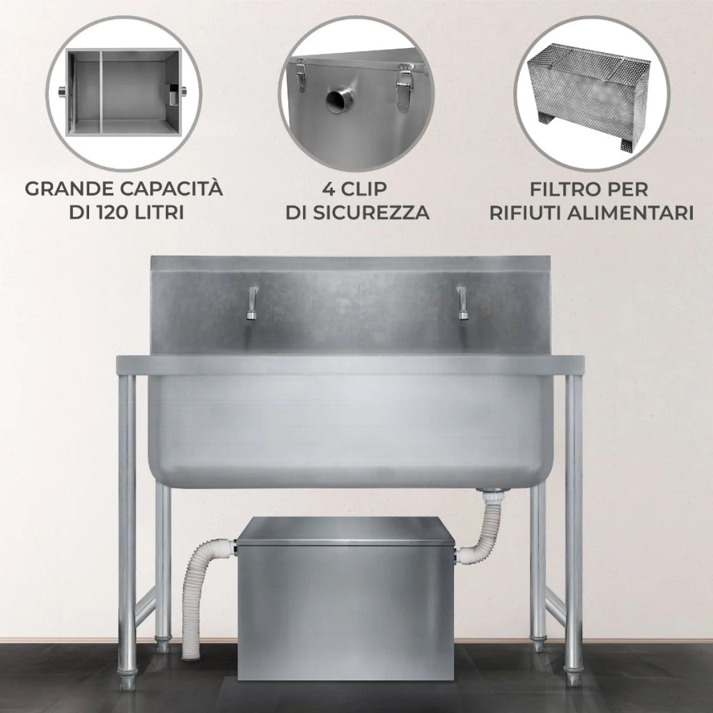 Separatore di grasso commerciale 120L in acciaio inox con filtro intercettatore per rifiuti Ristorante