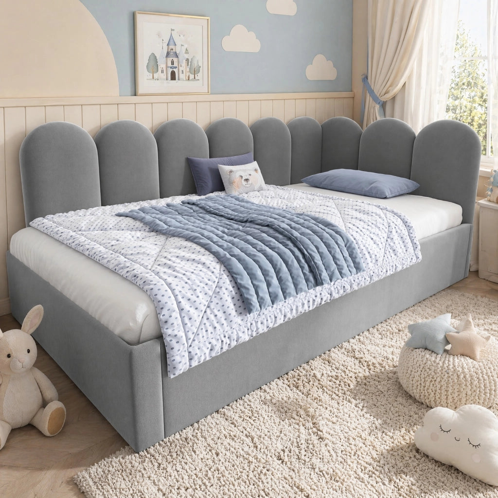 Letto da giorno 90x200 cm con letto estraibile grigio