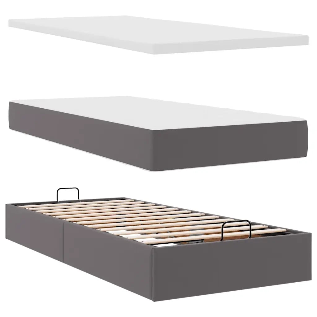 Struttura Letto Pouf con Materassi Grigio 200x200 cm Similpelle 3311232
