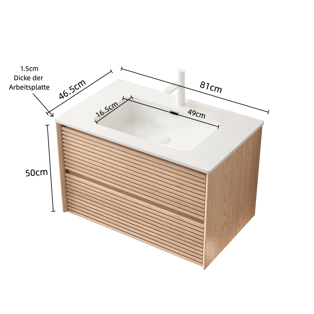 Mobile sottolavabo con 2 cassetti, lavabo in ceramica, per bagno, 81×46.5×51.5 cm