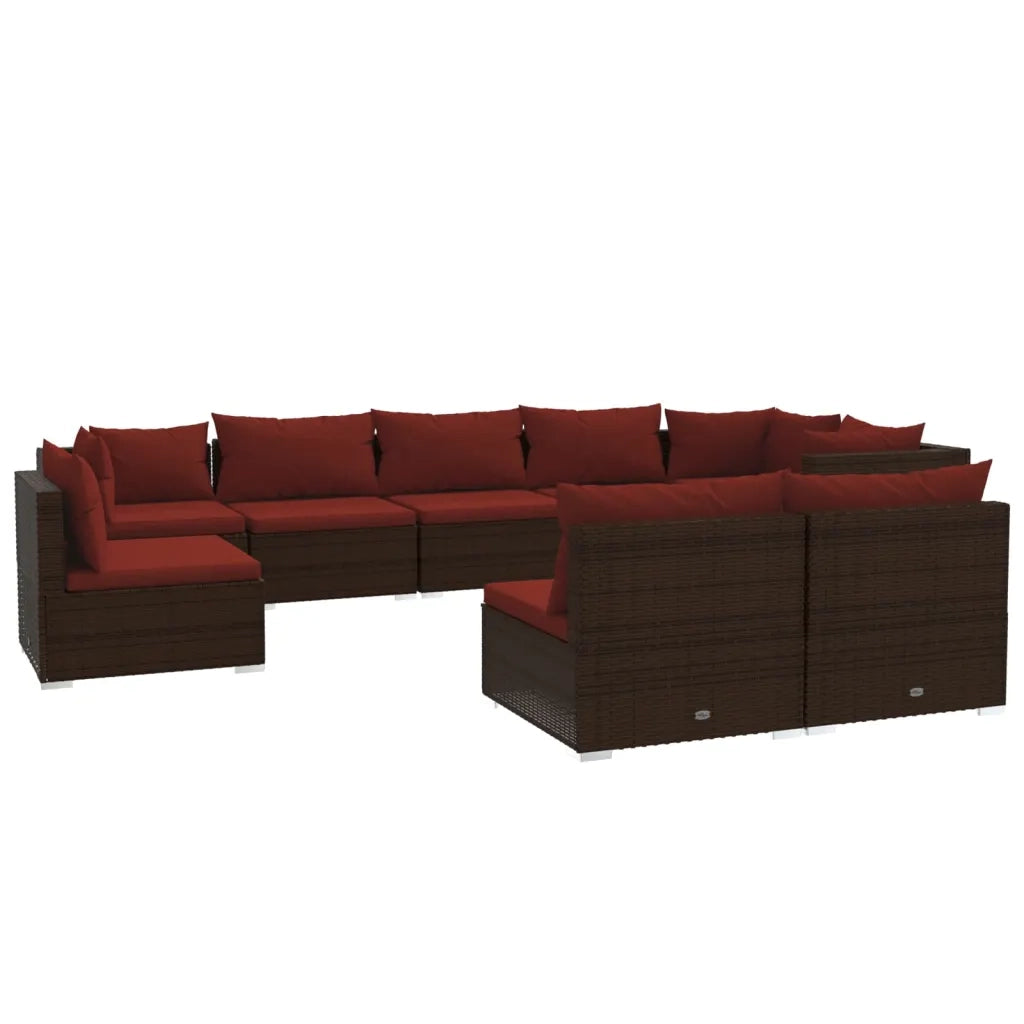 Set Divani da Giardino 9 pz con Cuscini in Polyrattan Marrone 3102563