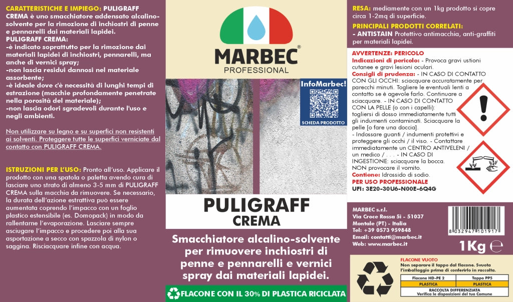Smacchiatore per graffiti, inchiostri, pennarelli PULIGRAFF   1KG