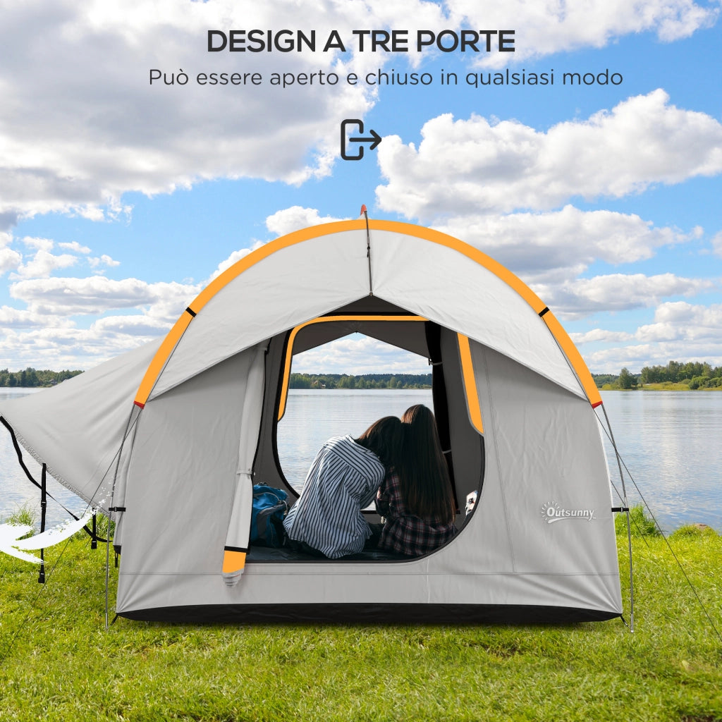 Tenda Garage Auto Impermeabile ¨C Xylo ¨C 3 Porte, PE Poliestere Fibra Vetro, 239x210x210 cm, Grigio Arancione