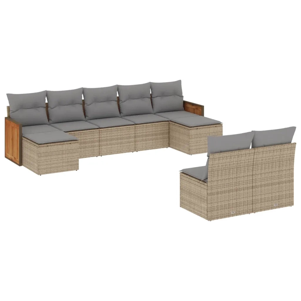 Set Divano da Giardino 9 pz con Cuscini Beige in Polyrattan 3260456