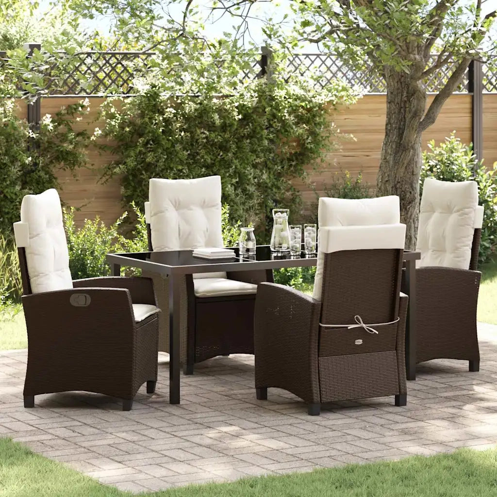Set da Pranzo per Giardino con cuscino 5 pcs Marrone polyrattan