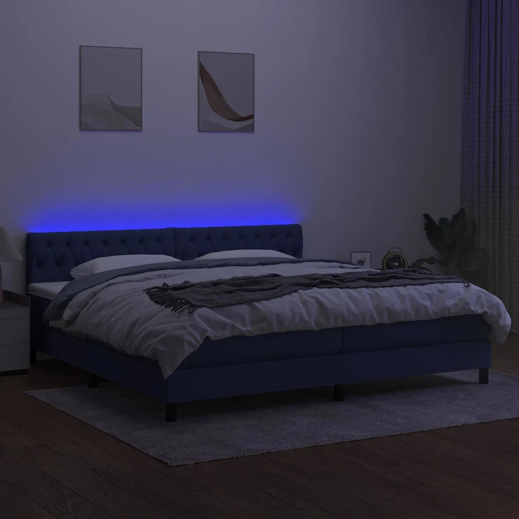 Letto a Molle Materasso e LED Blu 200x200cm in Tessuto 3133427
