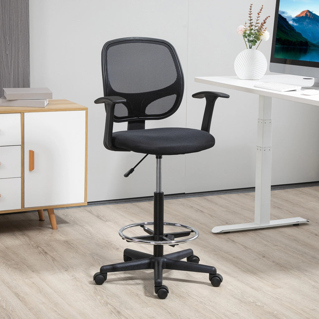 EasyComfort Sedia da Ufficio ad Altezza Regolabile con Braccioli, Rotelle e Seduta Imbottita, 60x56x110-132 cm, Nera