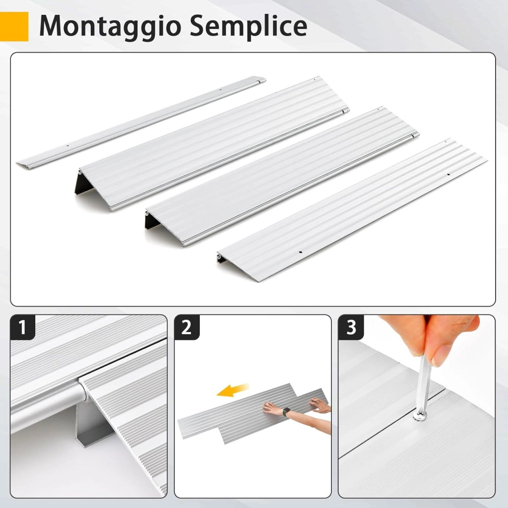 Rampa per Soglia Porta, Rampa d'Accesso in Alluminio con Altezza Regolabile, Superficie Antiscivolo, Portata 317 KG (8,5 cm)