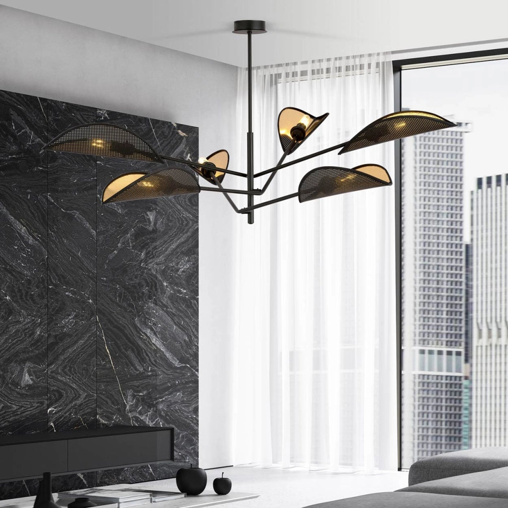 Lampadario Emibig Vene 6 luci E14 nero-oro 102x51cm