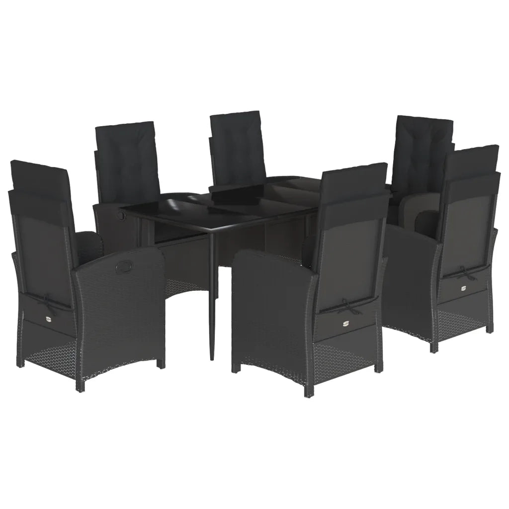 Set da Pranzo da Giardino 7 pz Nero con Cuscini in Polyrattan