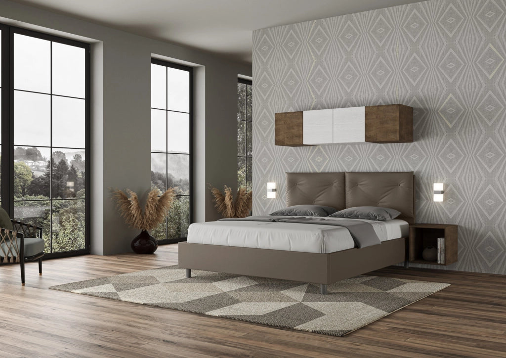 BS COM Letto matrimoniale con rete imbottito 160x210 similpelle cappuccino