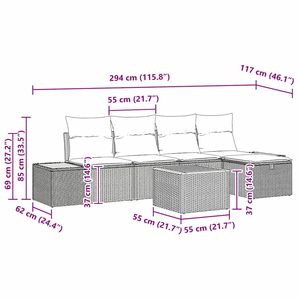 Set Divano da Giardino con cuscino 6 pcs Beige polyrattan 3359628