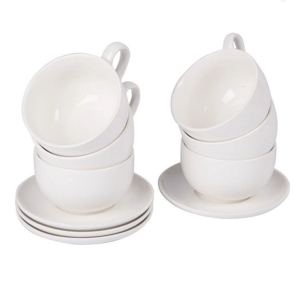 Trade Shop - Set 8 Pezzi Per Colazione Cappuccino 4 Tazze 200 E 4 Piattini Porcellana Bianca -