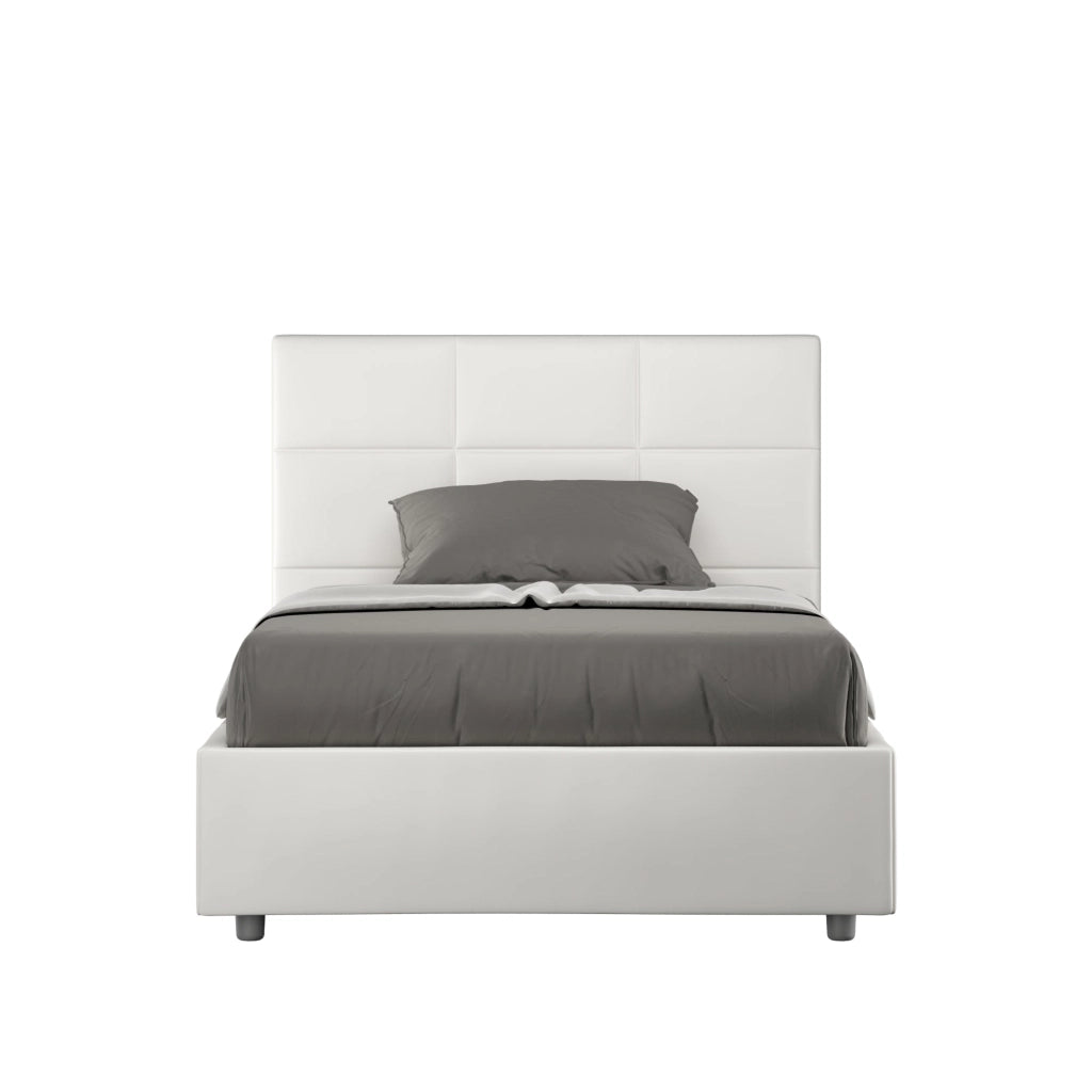 Letto Matrimoniale Francese 140x210 cm con Rete e Contenitore Mika Bianco
