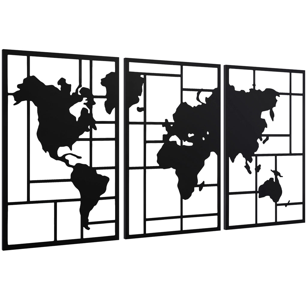 Mappa del Mondo in 3 Pezzi ¨C Minimal ¨C Nero