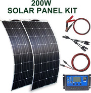 Pannello Solare Flessibile - Kit Completo - Sistema Energia Solare 200W - Flessibile - UltraDura 3MM - Leggero - Pannello Solare per Camper