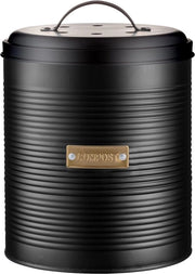 Contenitore per compostaggio a chiusura ermetica 2,5 L | Stadio di acciaio nero verniciato con coperchio | Filtro attivo a carbone attivabile | 17,5 cm | per rifiuti organici da cucina compostabili