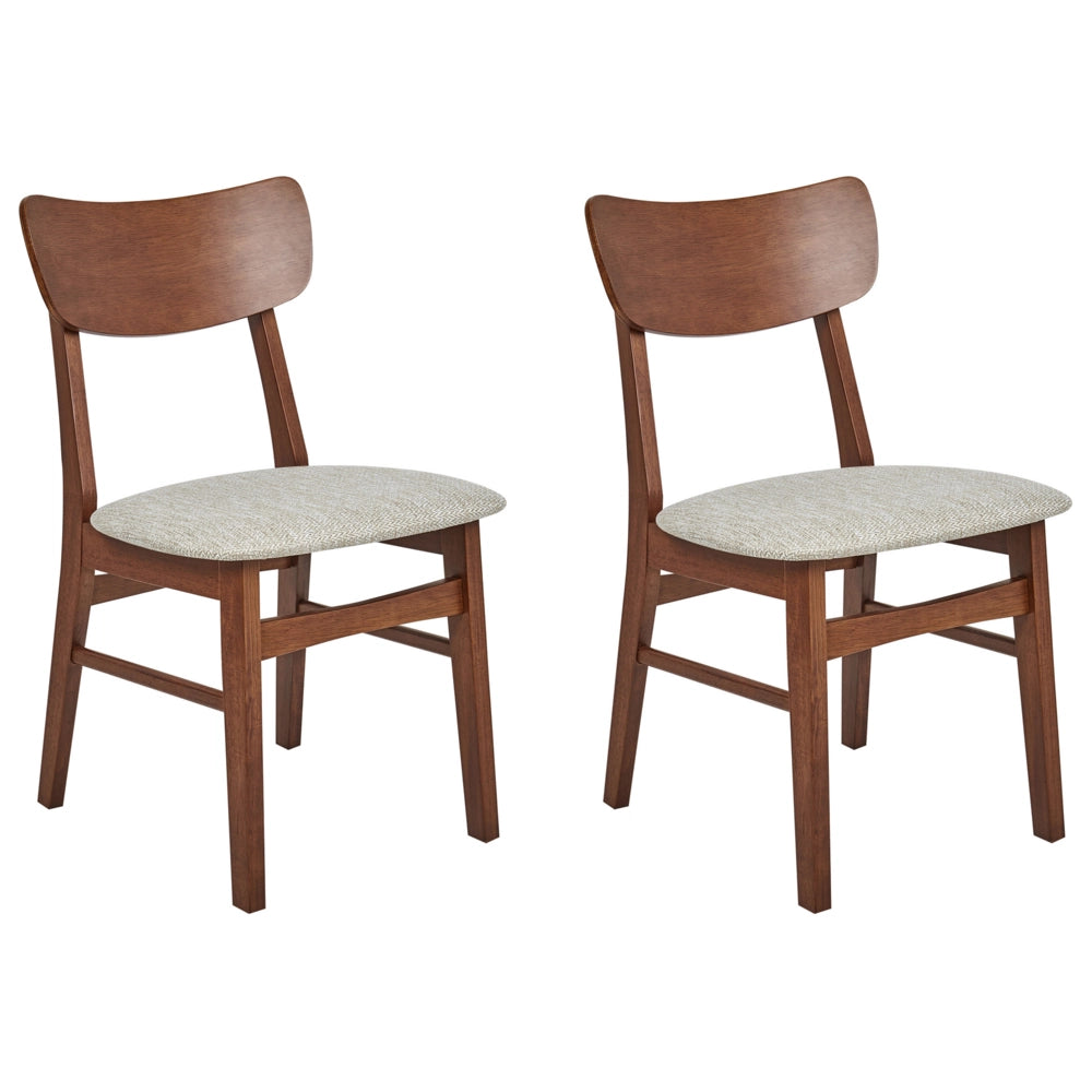 Set di 2 sedie da pranzo Struttura in legno di gomma scuro Seduta in tessuto poliestere tortora Design retrò senza braccioli