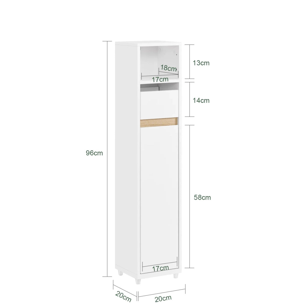 SoBuy BZR151-W Mobile da Bagno per Spazi Stretti - Mobiletto Salvaspazio con Ripiano Regolabile e Cassetto, per Soggiorno e Entrada - Compatto Armadietto Bagno in Legno, Bianco, 20 x 20 x 96 cm