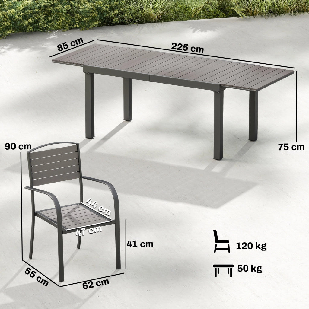Set Giardino 7 Pezzi con Tavolo Estensibile e 6 Sedie Pieghevoli ¨C Zephmum ¨C Legno Effetto Aluminium