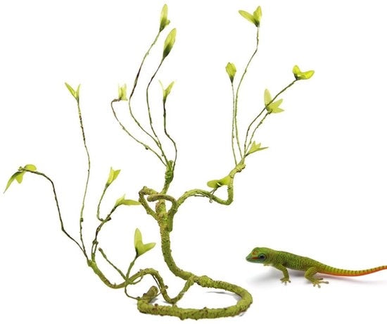Terrario con ramo flessibile 1,0 m - Ramo con anfrattura climatica - Ramo artificiale - Impermeabile e resistente al calore - Versante verde a foglie - Adatto per rettili - Ramo per rettili