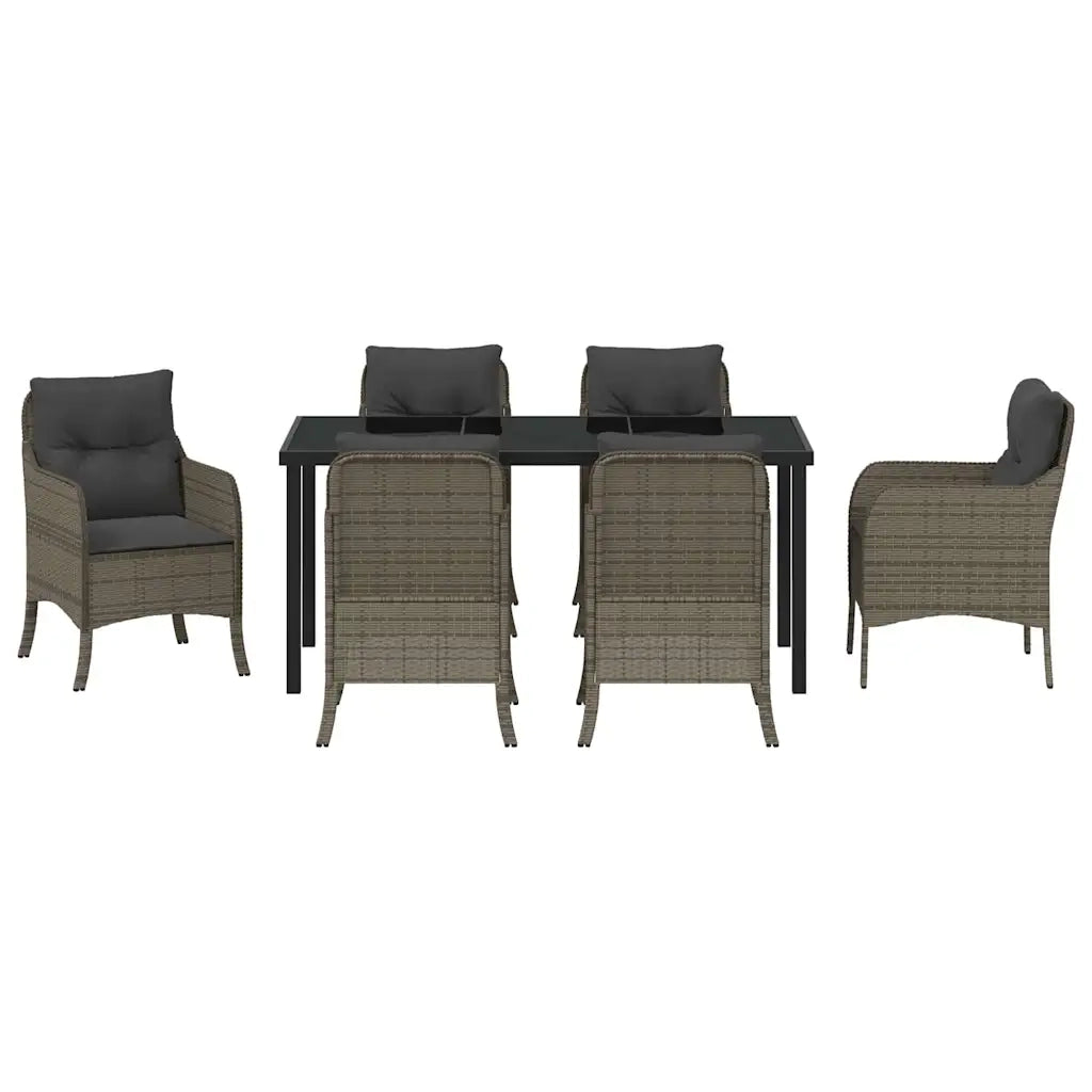 Set da Pranzo per Giardino con cuscino 7 pcs Grigio polyrattan