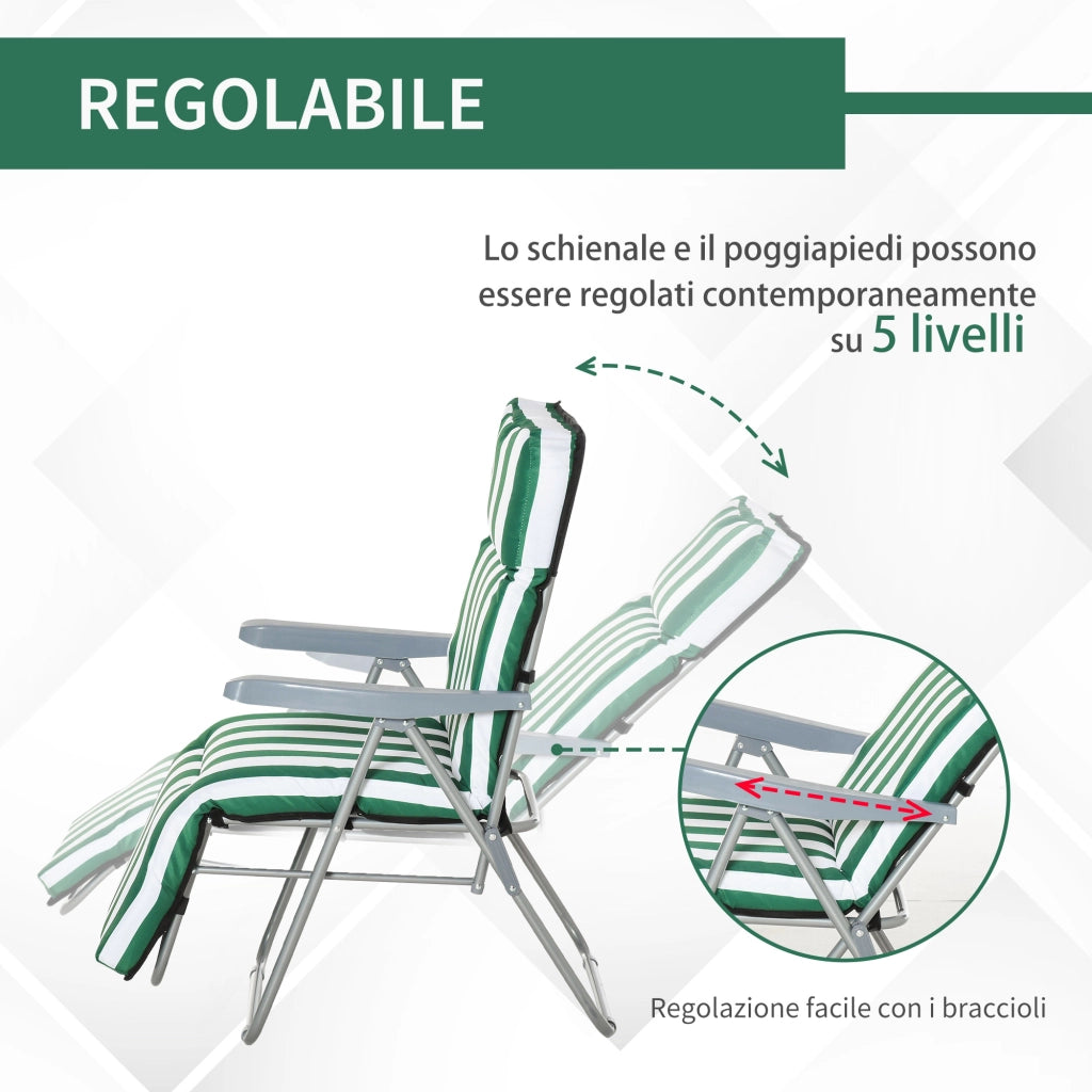 Sdraio da Giardino Pieghevole 2 Pezzi ¨C Minimal ¨C Verde e Bianco con Cuscino