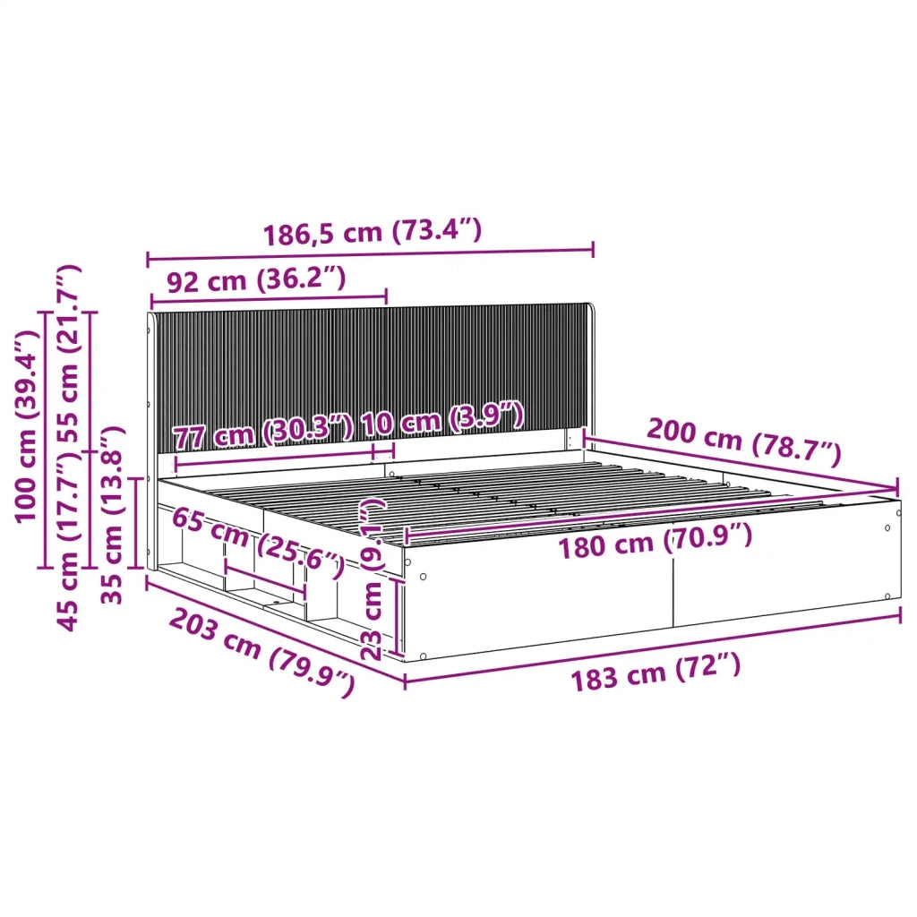 Struttura del letto con stoccaggio e testata 3 pcs 3413821